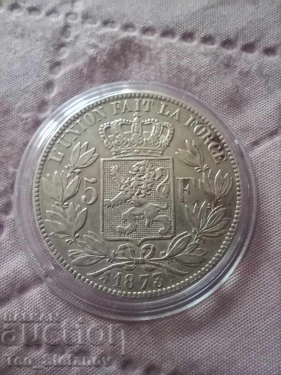 5 franci 1873 Belgia XF argint 5 franci 1873 Belgia XF argint