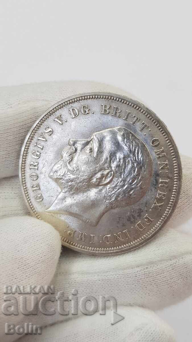 Monedă de argint foarte rară 1 coroană 1935 Marea Britanie - 5
