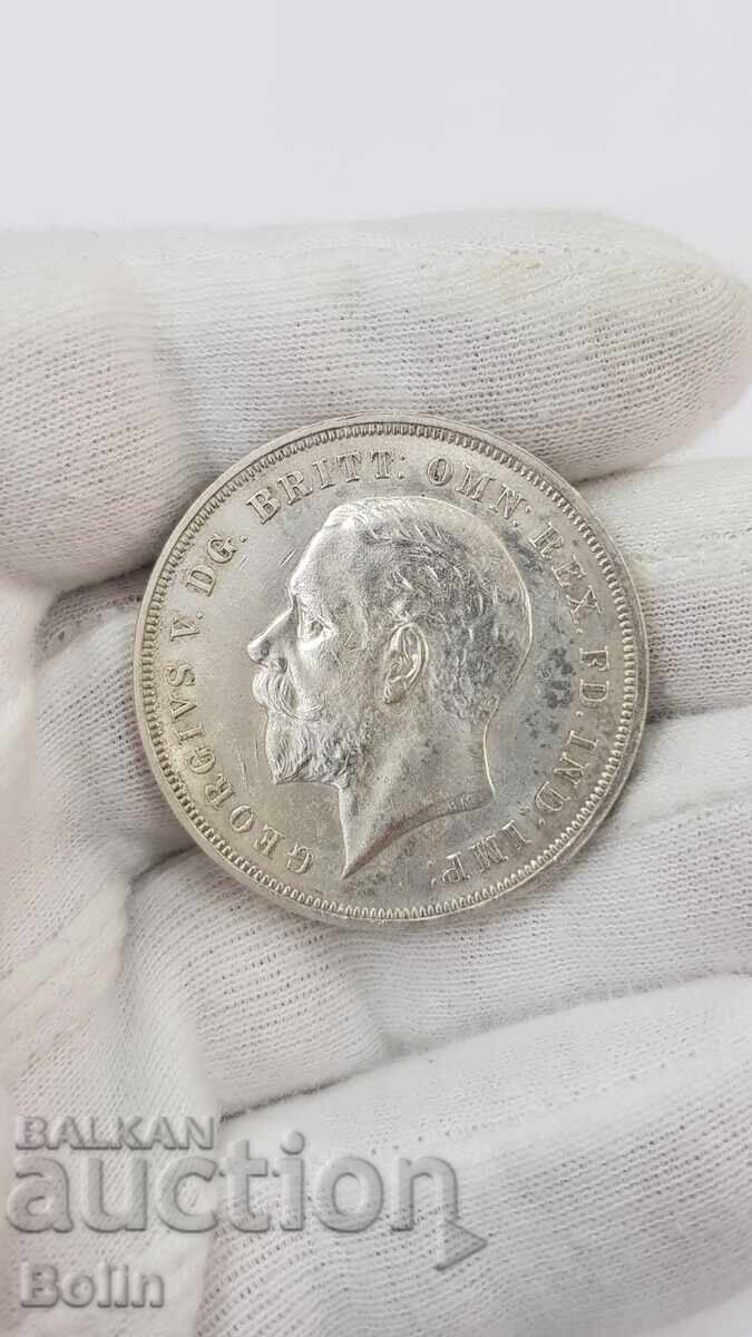 Monedă de argint foarte rară 1 coroană 1935 Marea Britanie - 6