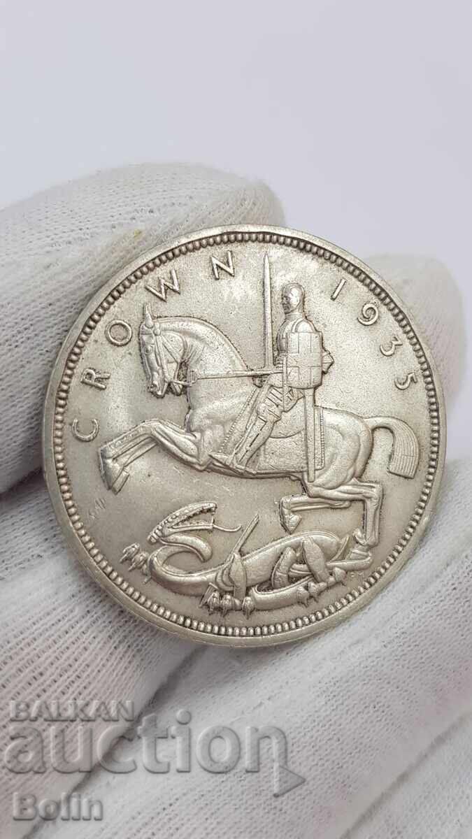 Monedă de argint foarte rară 1 coroană 1935 Marea Britanie