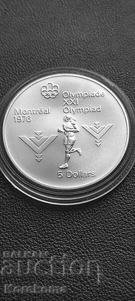 5 Dolari Canadieni 1975 Argint de la 1-a emisiune a Băncii Centrale - Citește descrierea