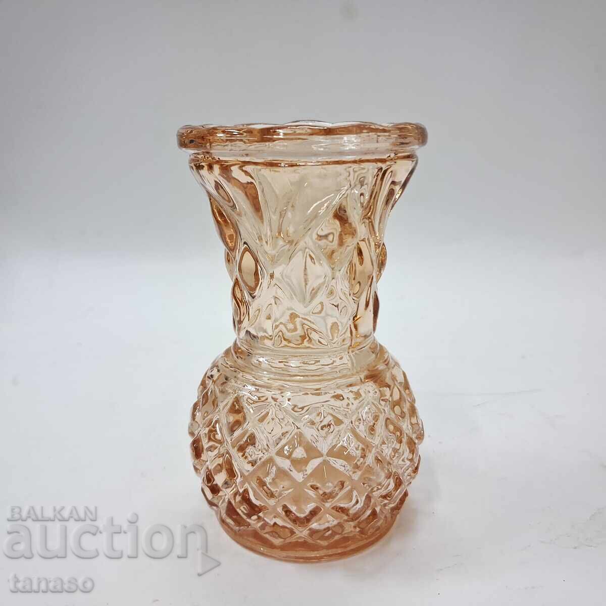 Vază vintage din sticlă reliefată 10 cm ca nouă, chihlimbar (3.2) - 6 Vază vintage din sticlă reliefată 10 cm ca nouă, chihlimbar (3.2) - 6
