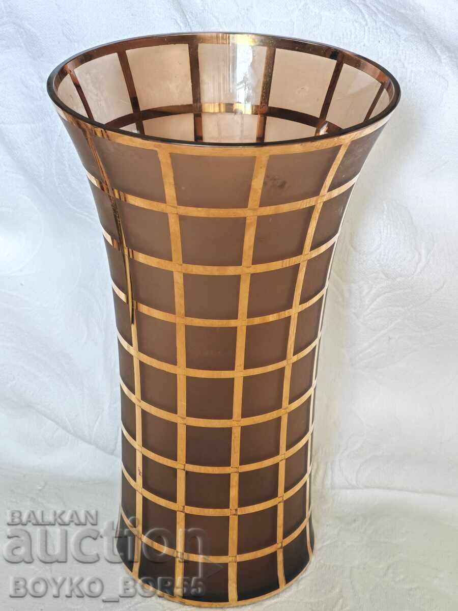 Прекрасна Италианска Vintage Мурано Ваза Златни Ленти 1970те Прекрасна Италианска Vintage Мурано Ваза Златни Ленти 1970те