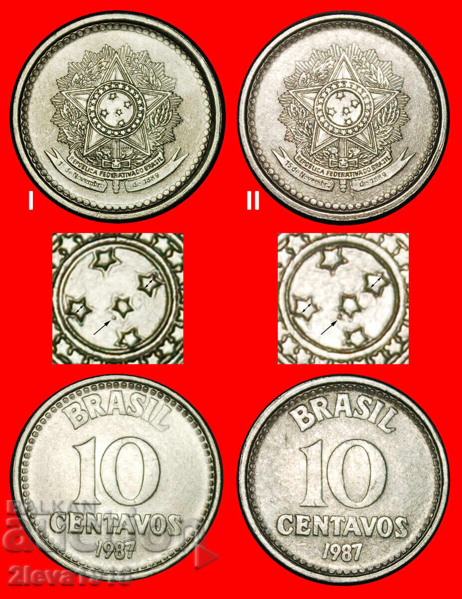 Ⰺ SOUTHERN CROSS (1986-1988):BRAZIL★10 CENTAVOS 1987 2 COINS