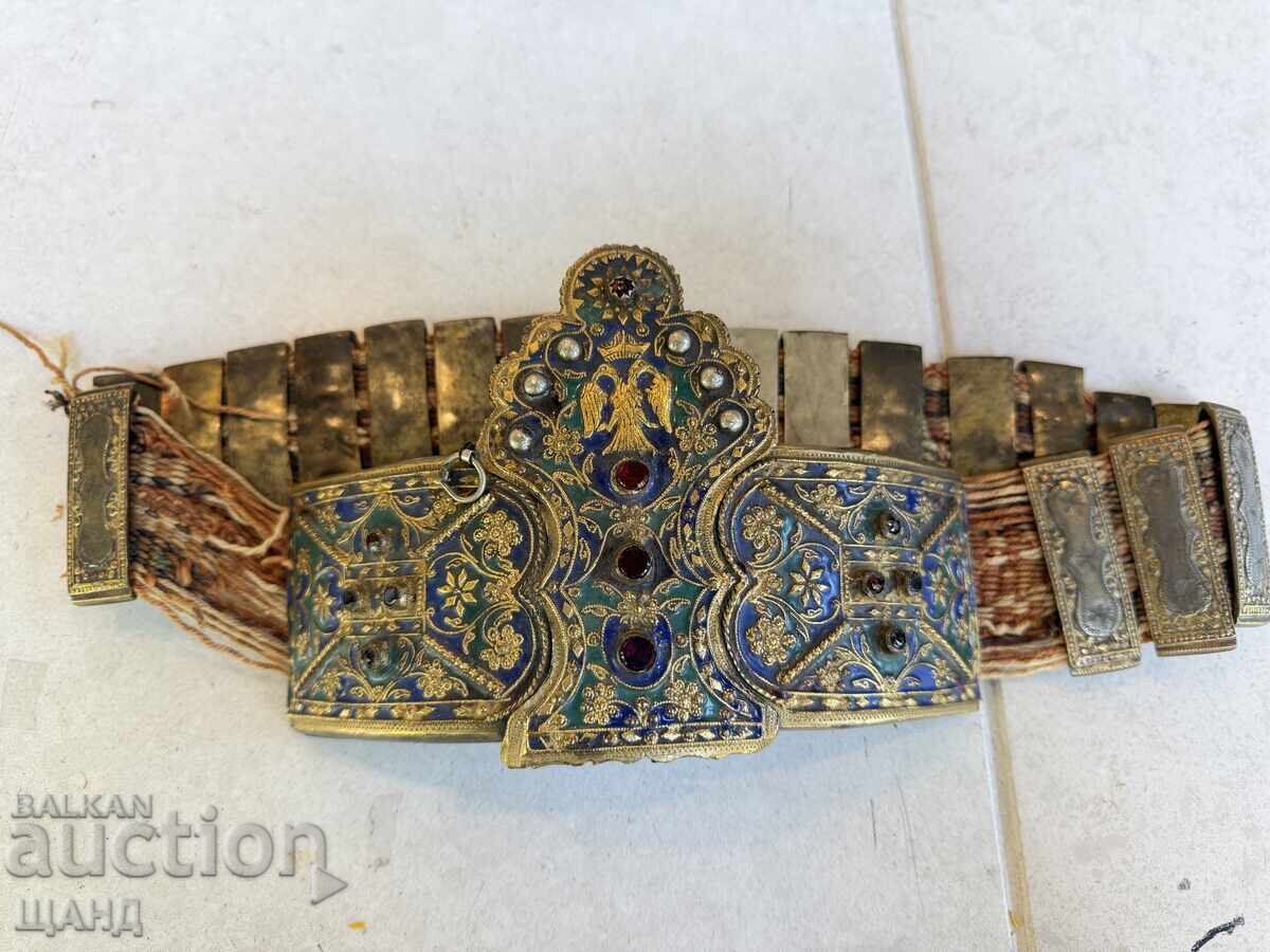 Revival Period Pafti (Belt Buckles) with Dedeagach Belt, Gold Plating, Enamel, for Folk Costume