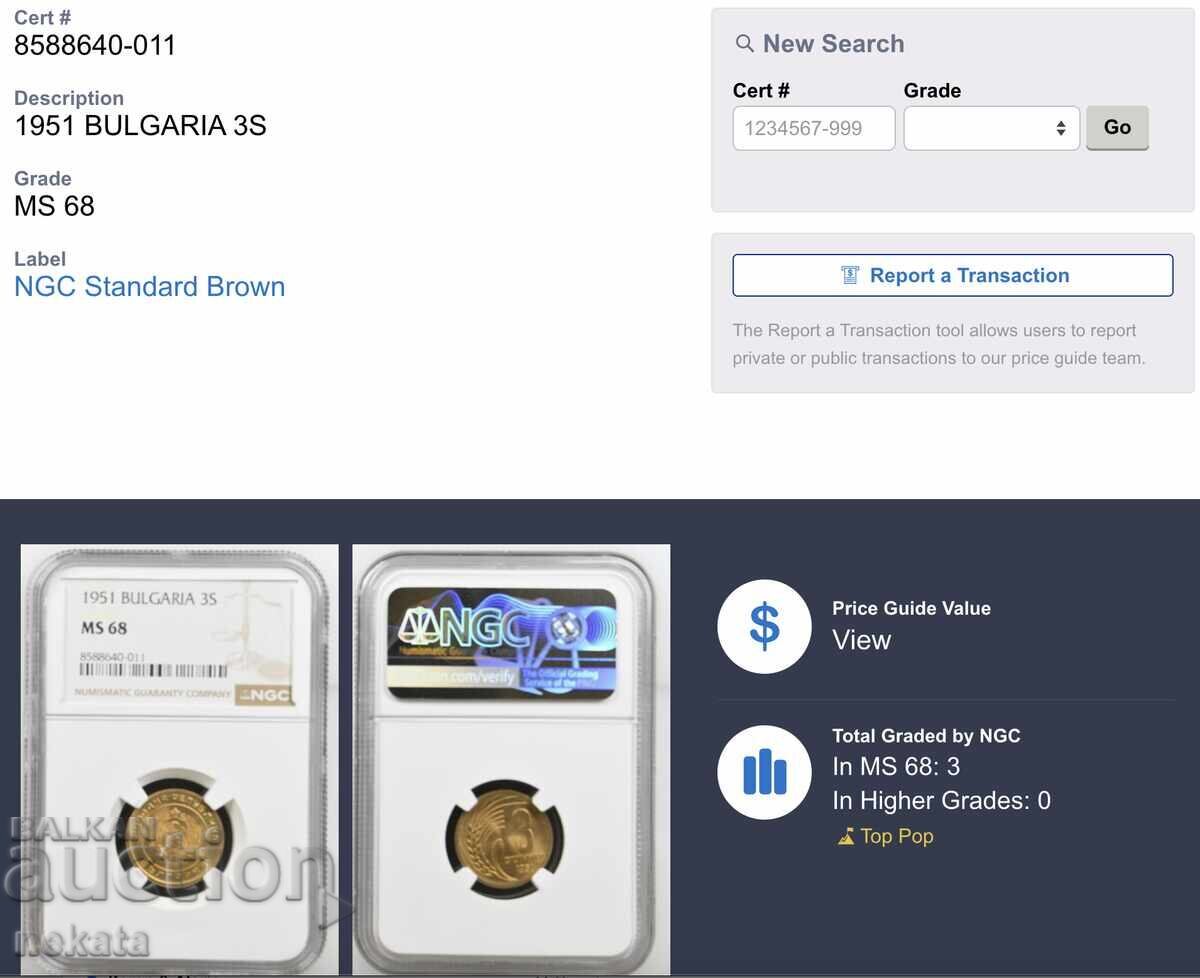 3 stotinki 1951 NGC MS68 TopPop - 13