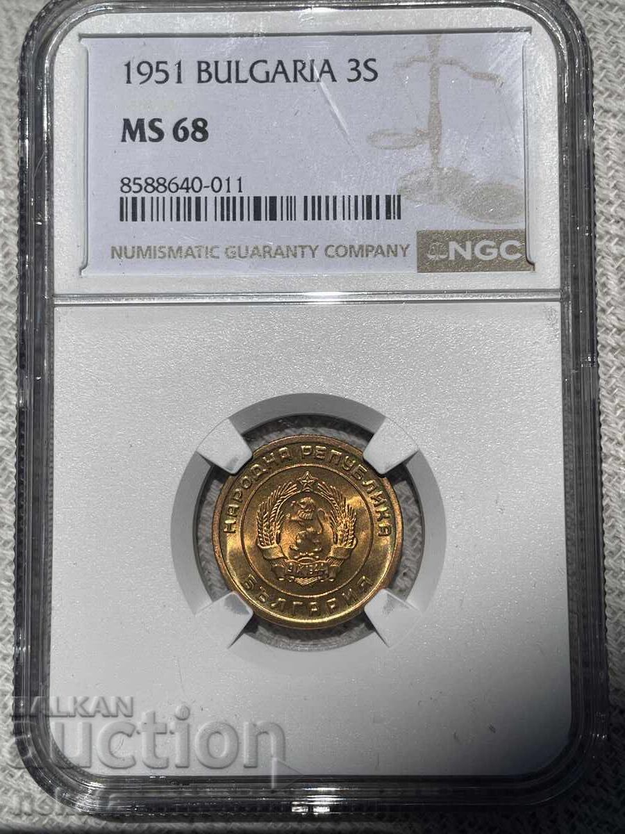3 stotinki 1951 NGC MS68 TopPop