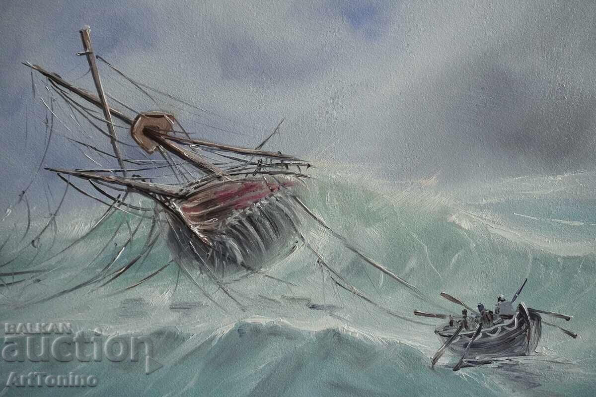 Аукцион Маслена картина–Морски пейзаж-Кораб в бурно море-А. Йорданов Аукцион Маслена картина–Морски пейзаж-Кораб в бурно море-А. Йорданов