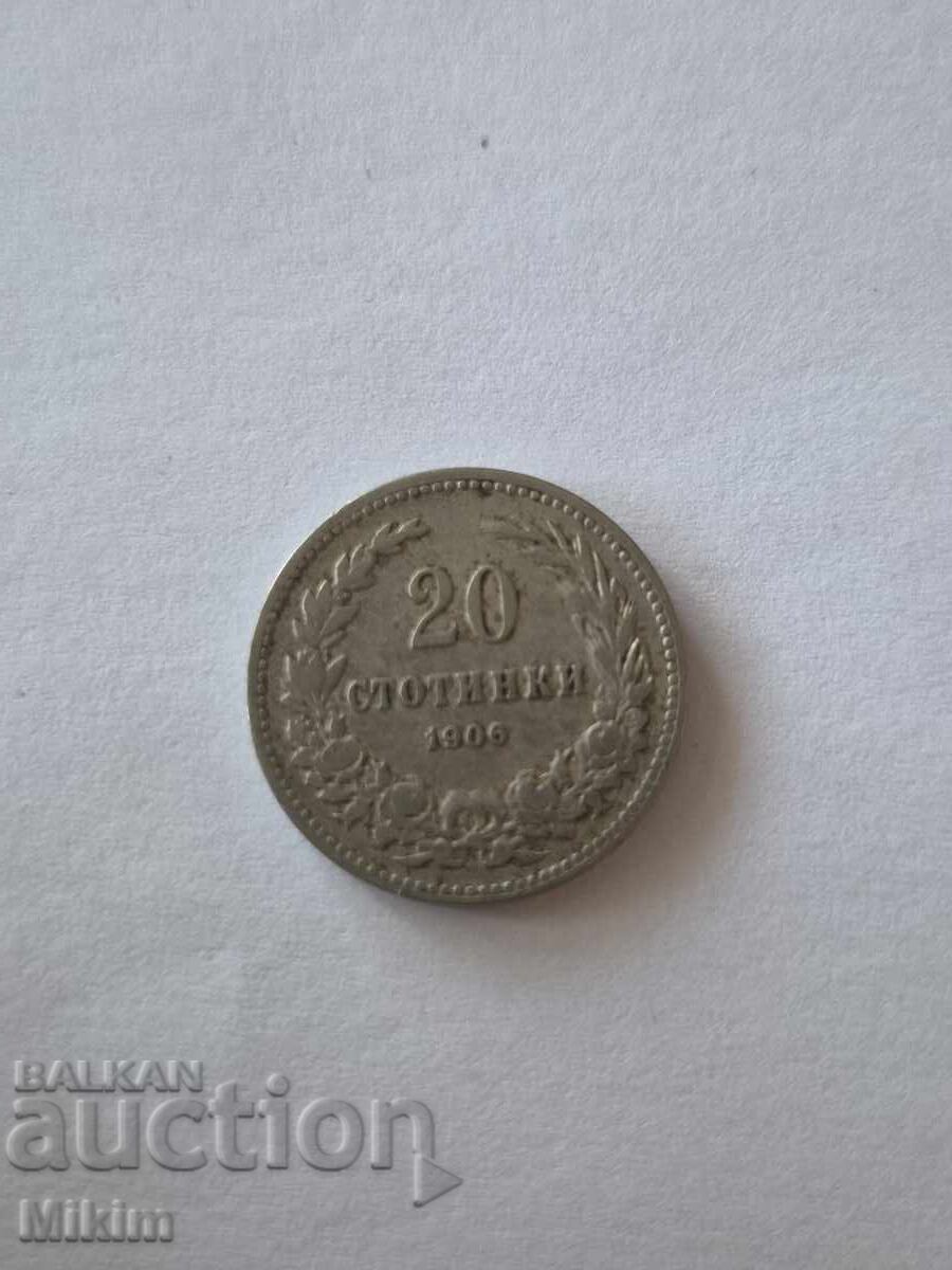Monedă 20 stotinki 1906 Bulgaria