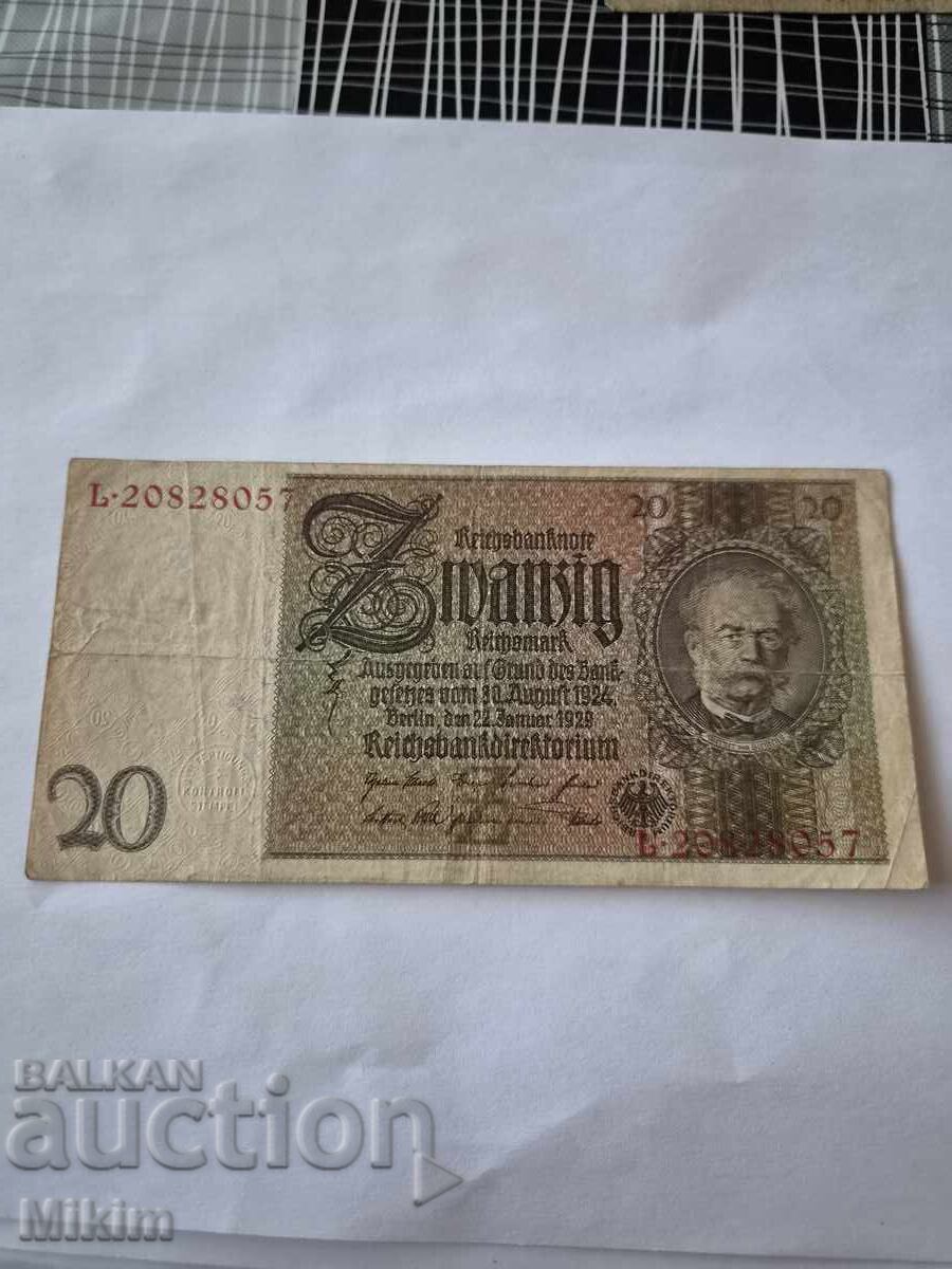 Bancnotă 20 mărci 1929 Germania