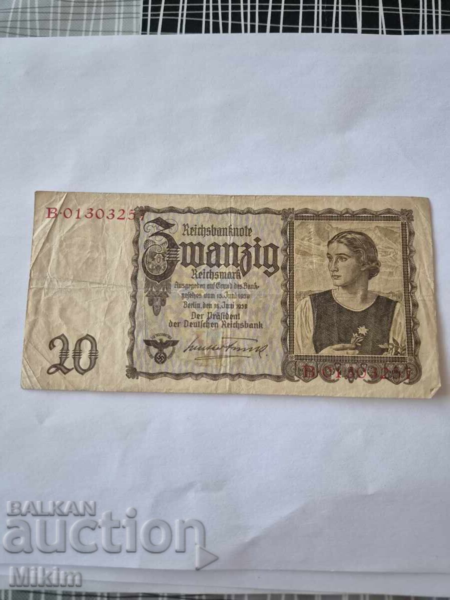 Banknote 20 Reichsmark 1939 Germany