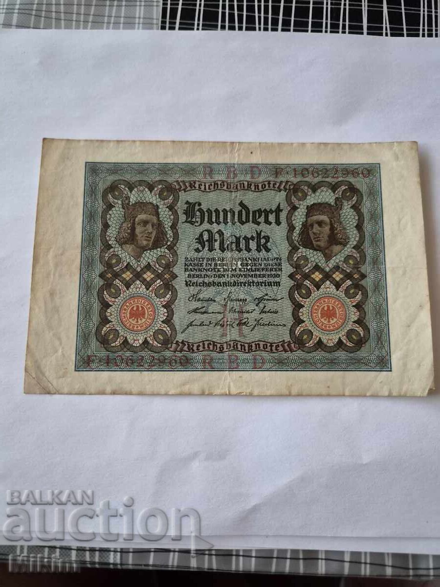 100 Mark banknote 1920 Germany