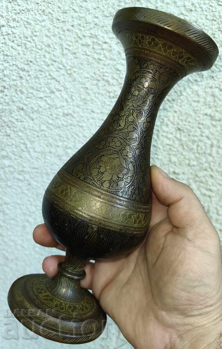 INDIAN METAL ENGRAVED VASE - 5