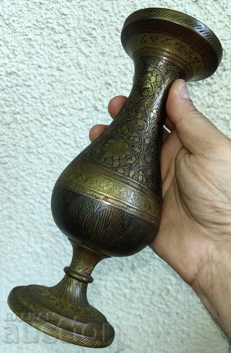 INDIAN METAL ENGRAVED VASE - 7