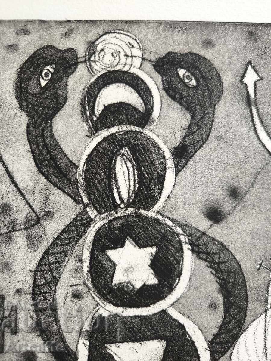 For sale: esoteric black and white graphic (lithograph) - 5
