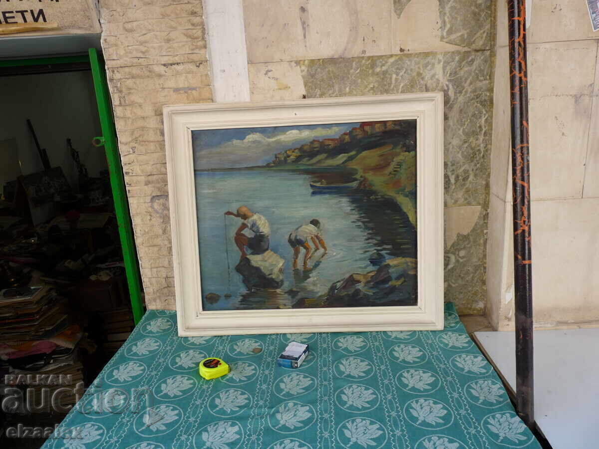 Licitație Tablou vechi ulei pe pânză 77 / 67 cm