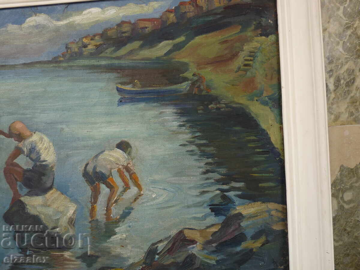 Tablou vechi ulei pe pânză 77 / 67 cm - 5