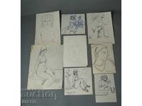 Lot 8 Desene vechi de maestru erotice portret