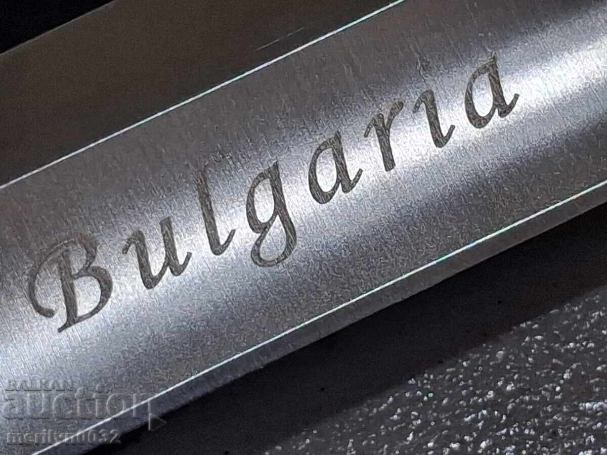 Cuțit bulgăresc teacă de piele mâner gardă lamă inscripție cu preț € 65.79 | 128.67 BGN Cuțit bulgăresc teacă de piele mâner gardă lamă inscripție cu preț € 65.79 | 128.67 BGN