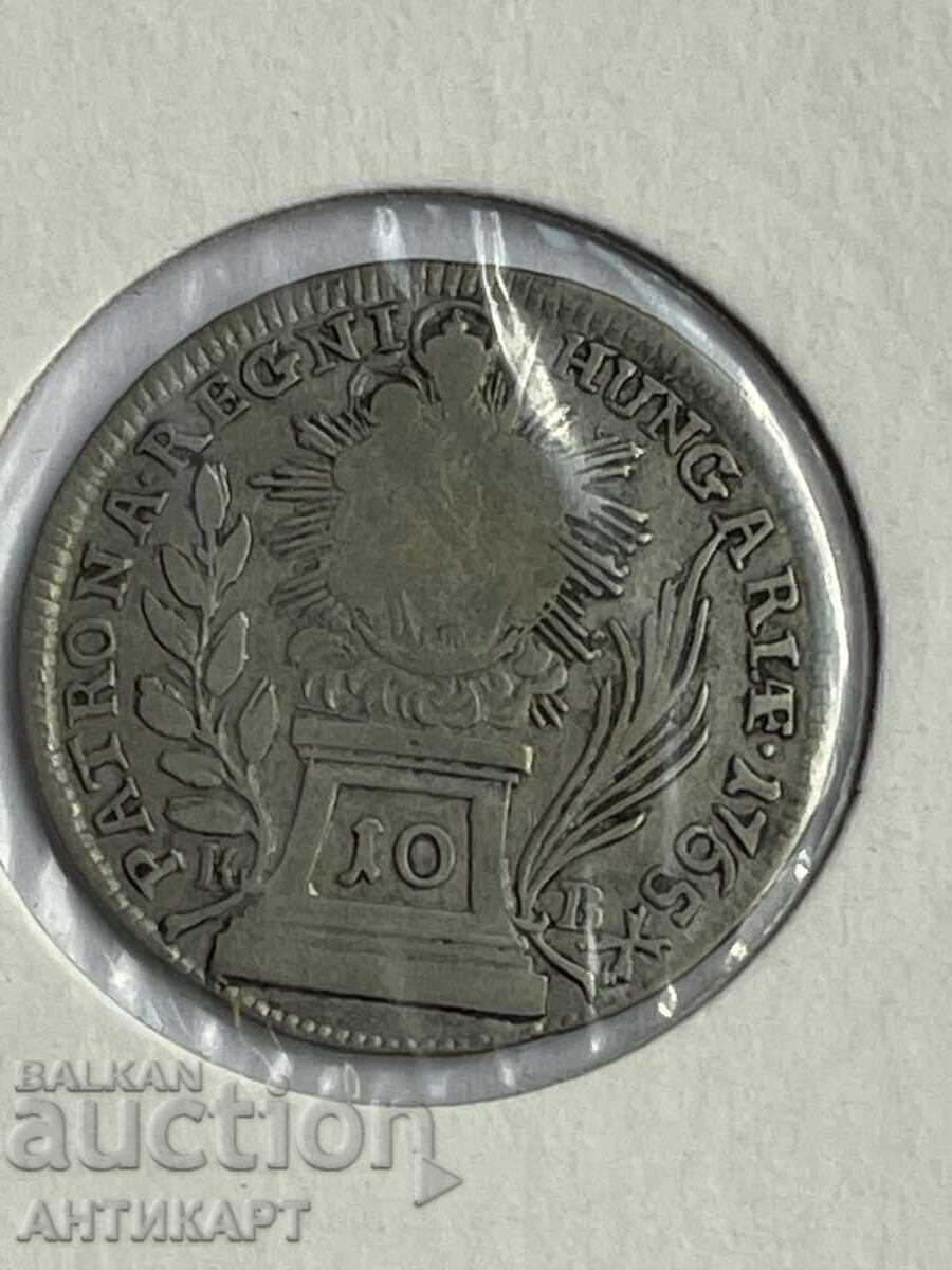 Monedă de argint Ungaria Austria 10 creițari 1765 KB