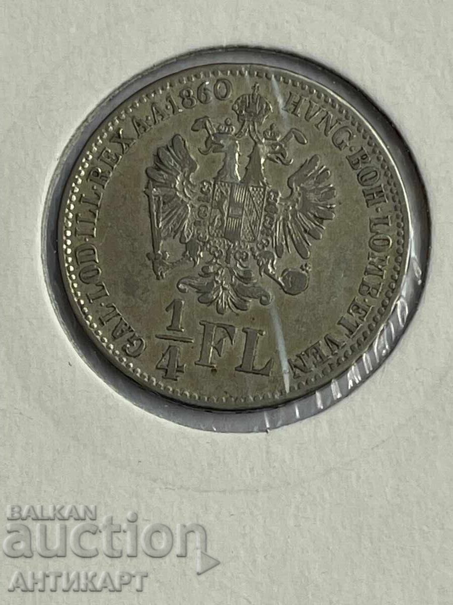 рядка сребърна монета Австрия 1/4 флорин 1860 отличен