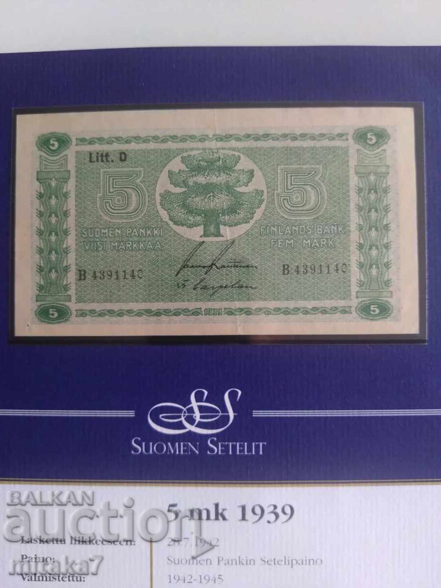 5 марккаа 1939 година, Финландия с цена € 6.40 | 12.52 лв.