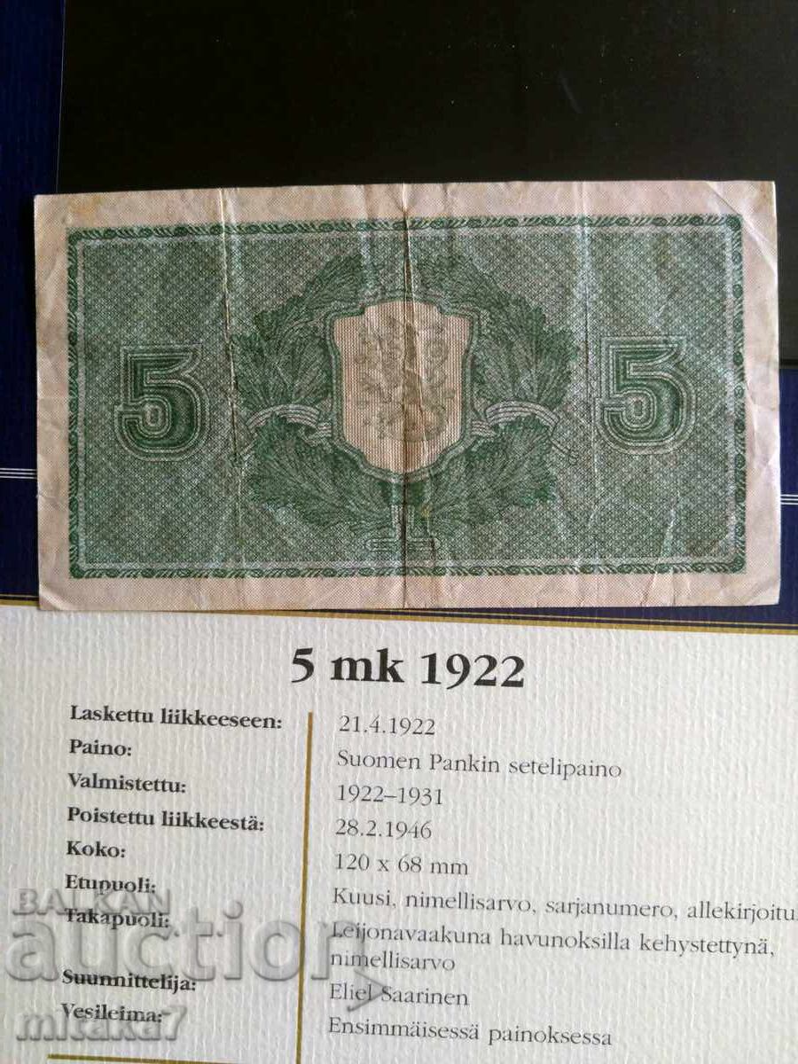 Auction  5 markkaa 1922, Finland