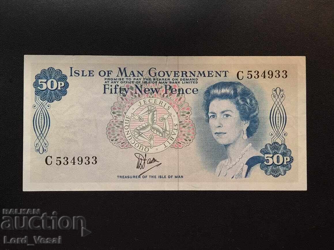 Livrarea Insula Man 50 Pence ND (1979) W. Dawson VF