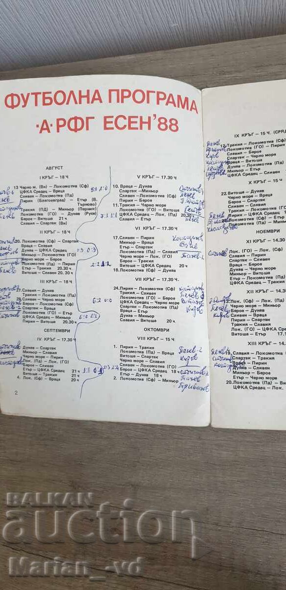 Licitație Program de fotbal, CFK Sredets, ȚSKA 1988 Licitație Program de fotbal, CFK Sredets, ȚSKA 1988