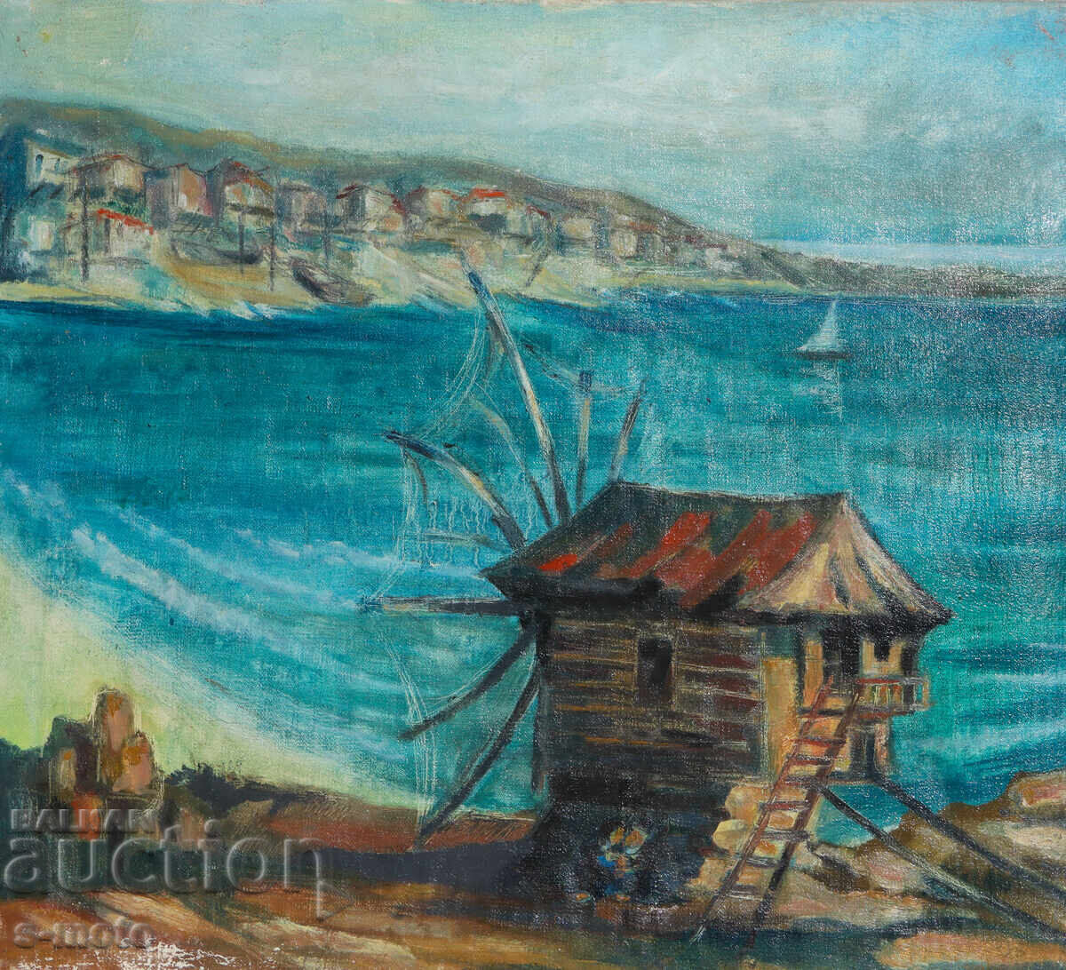 Pictură în ulei I. Marinov peisaj marin