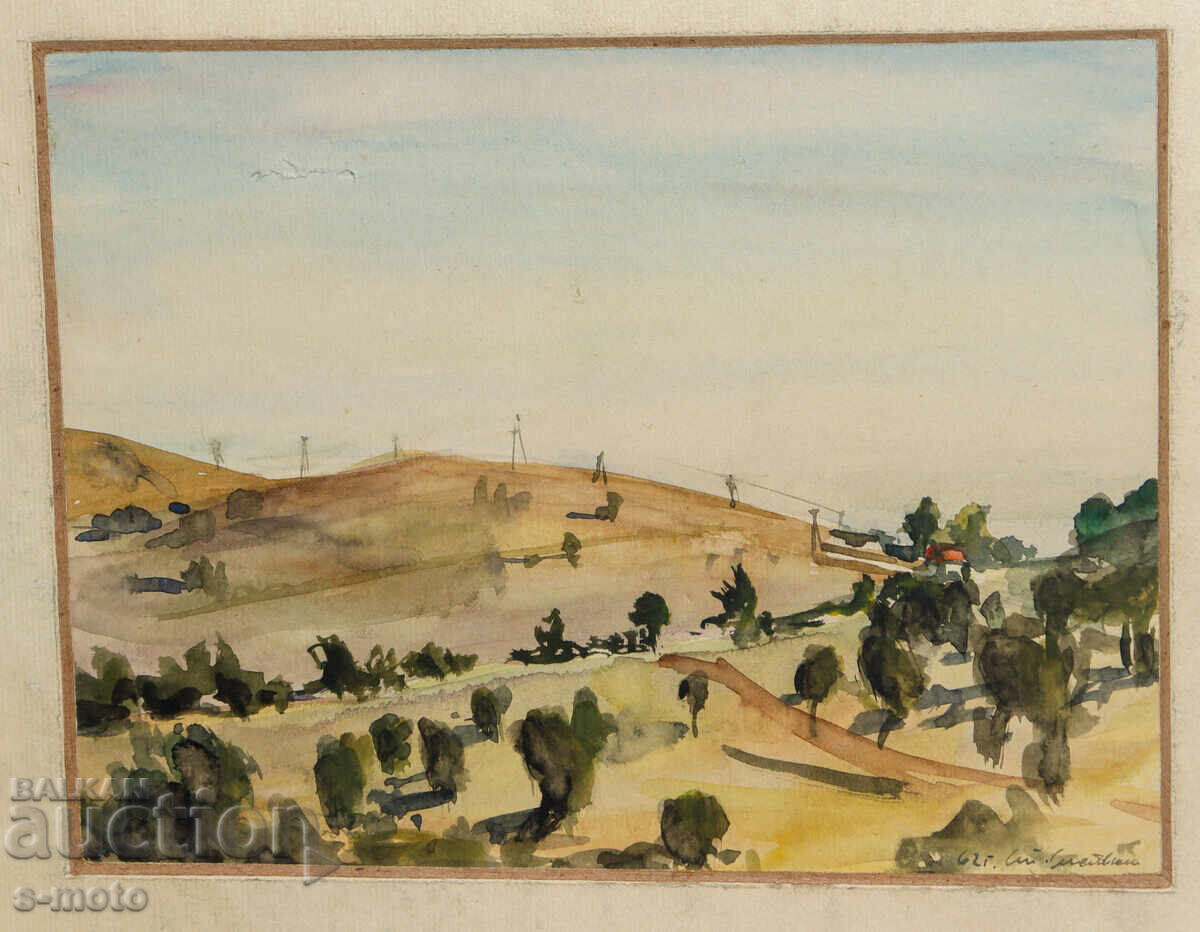Pictură veche acuarelă peisaj 1962 cu preț € 90.00 | 176.03 BGN