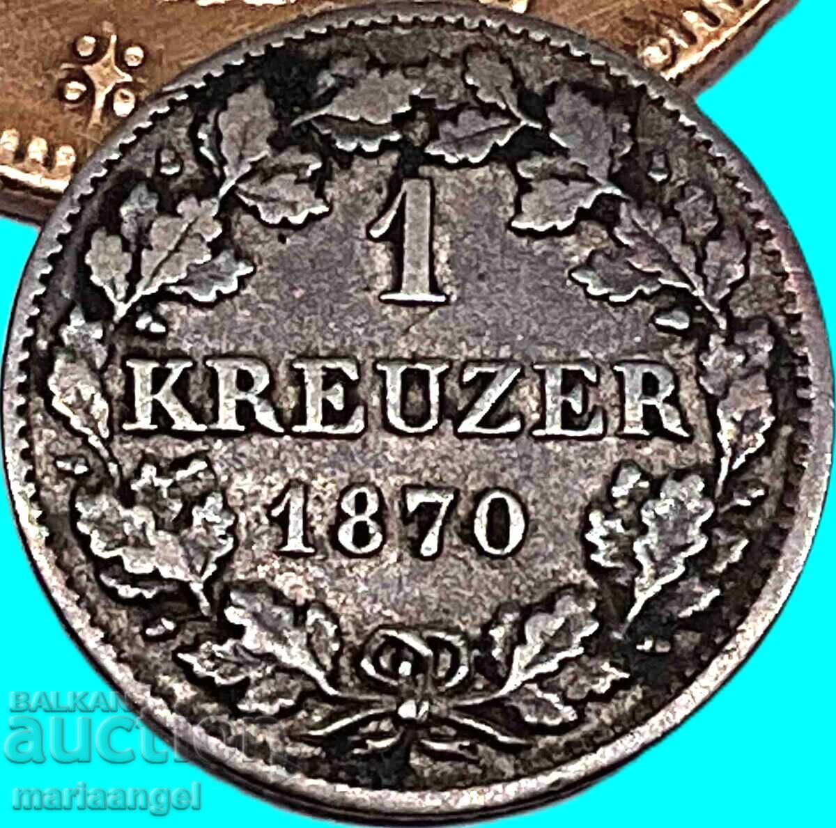 1 kreuzer 1870 Germania Hessa - 6