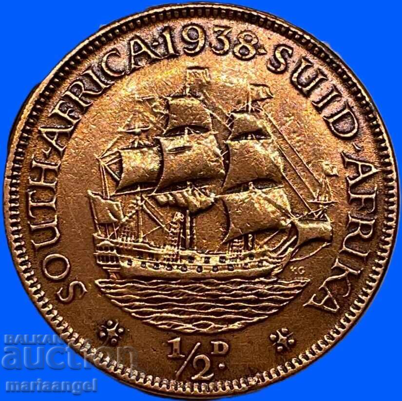 1/2 penny 1938 Africa de Sud George VI aliaj special
