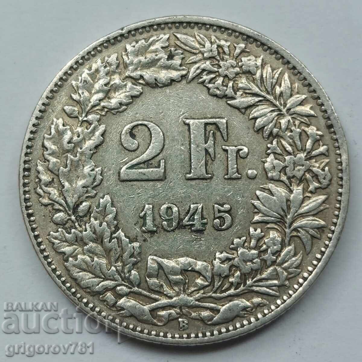 2 franci argint Elveția 1945 B - monedă de argint #14