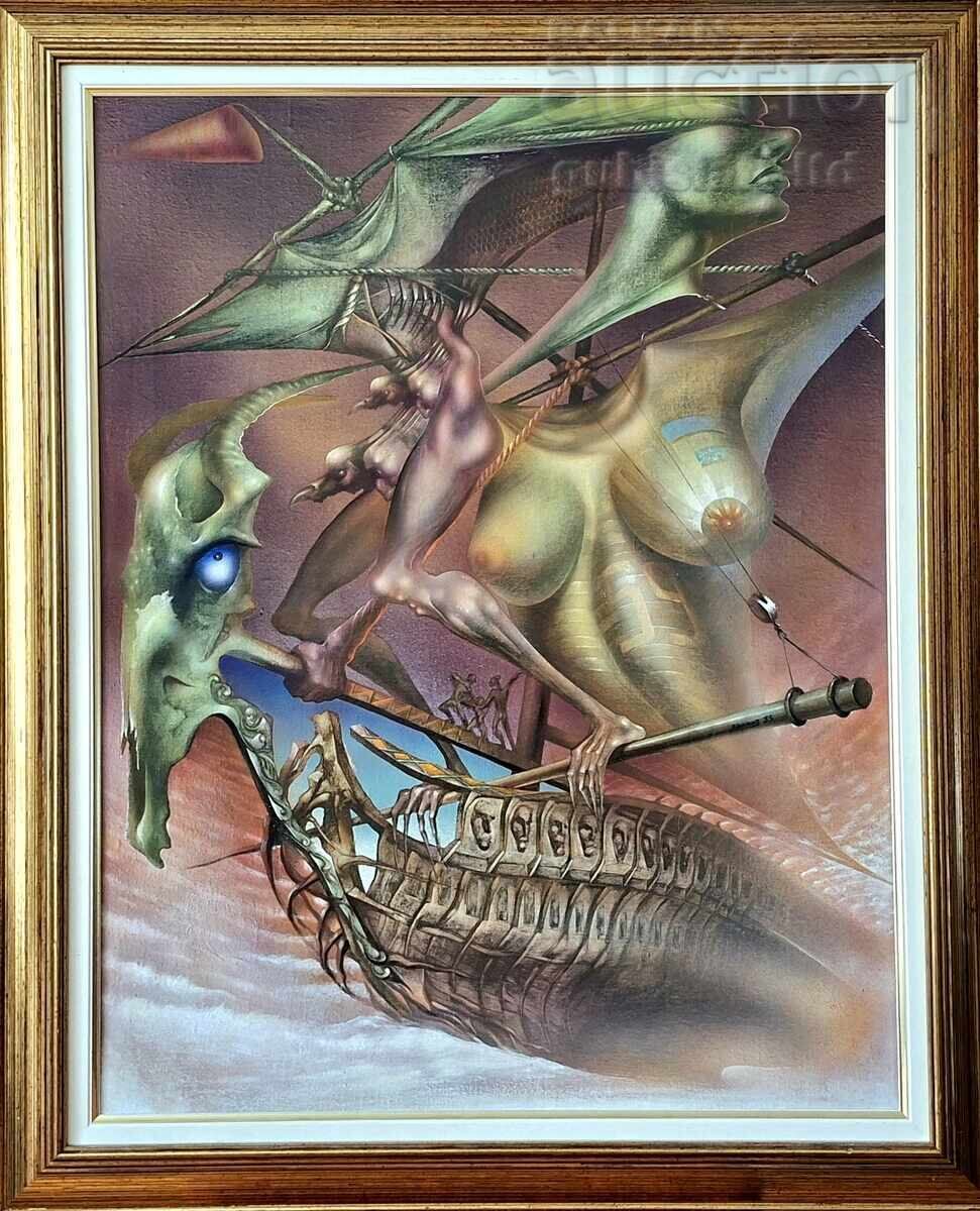 Tablou "Navă", suprarealism, pictor L. Nikov, 1993