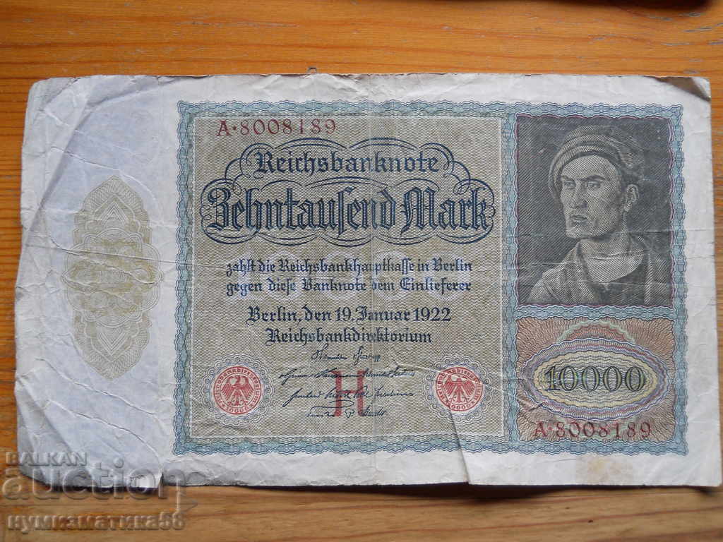 10000 de mărci 1922 - Germania - Republica Weimar (VG) 10000 de mărci 1922 - Germania - Republica Weimar (VG)