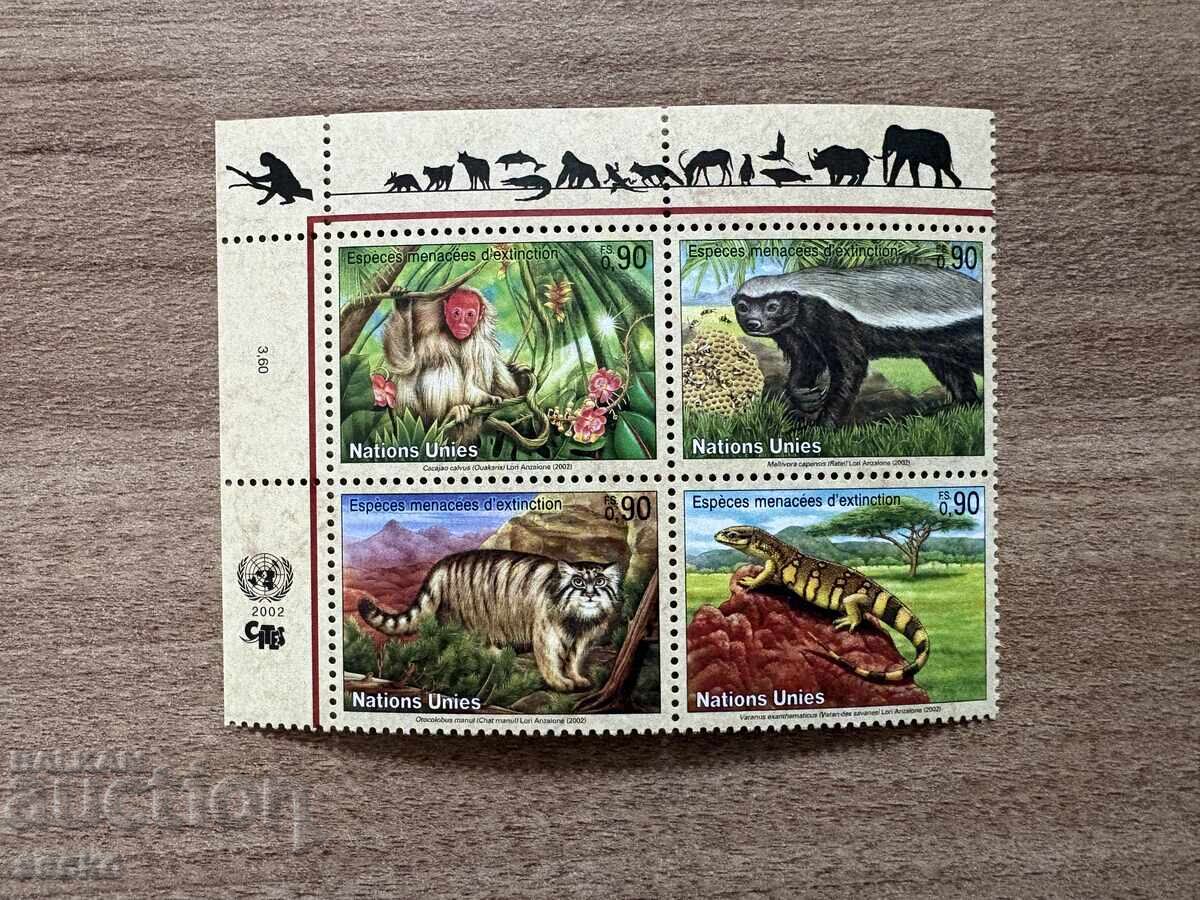 ONU Geneva - Animale pe cale de dispariție (2002) MNH