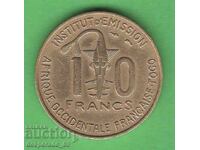 (¯`'•.¸ 10 franci 1957 AFRICA OCCIDENTALĂ FRANCEZĂ +TOGO •'´¯)