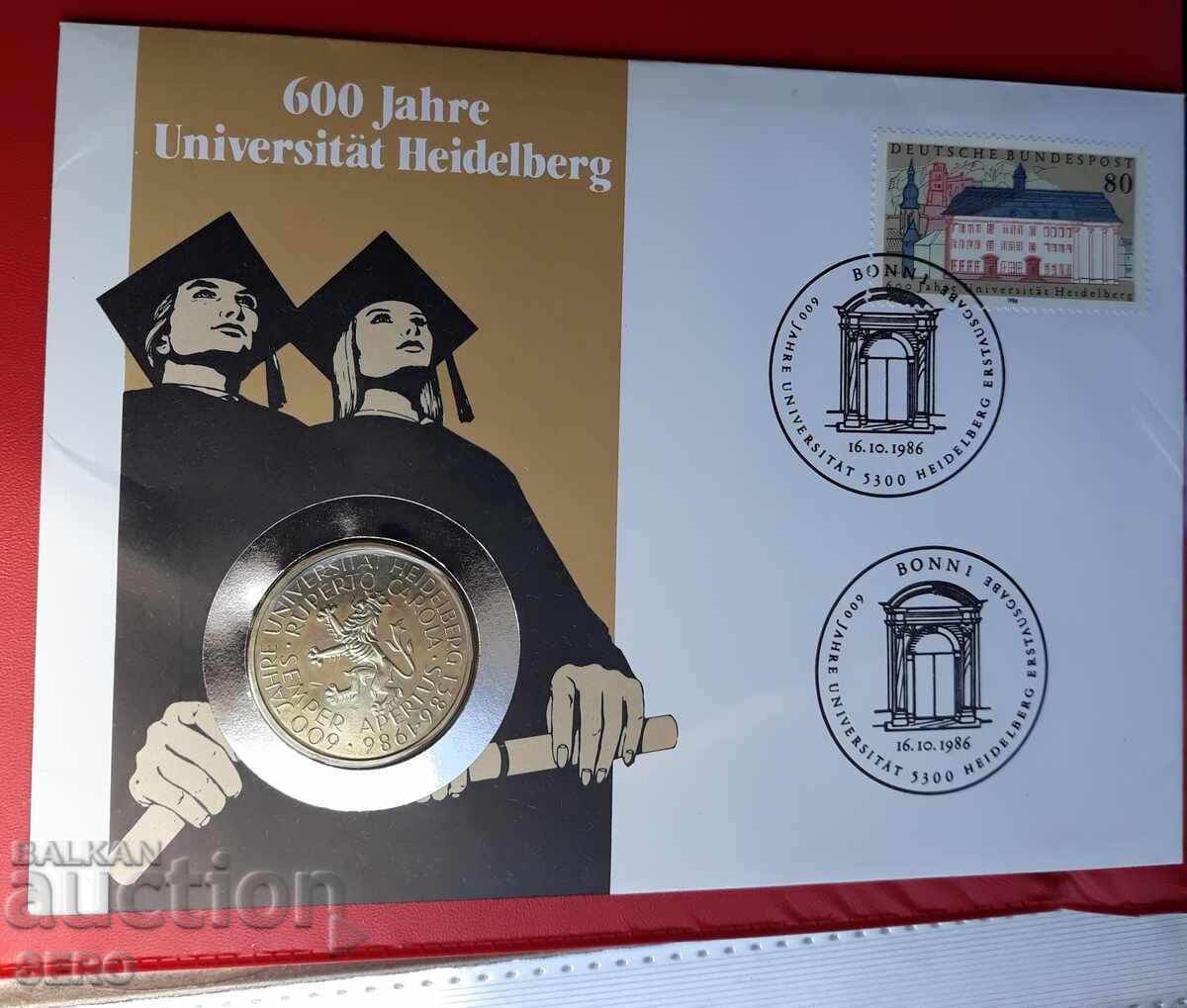 Germany-5 marks 1986-Heidelberg and postage stamp in a beautiful envelope