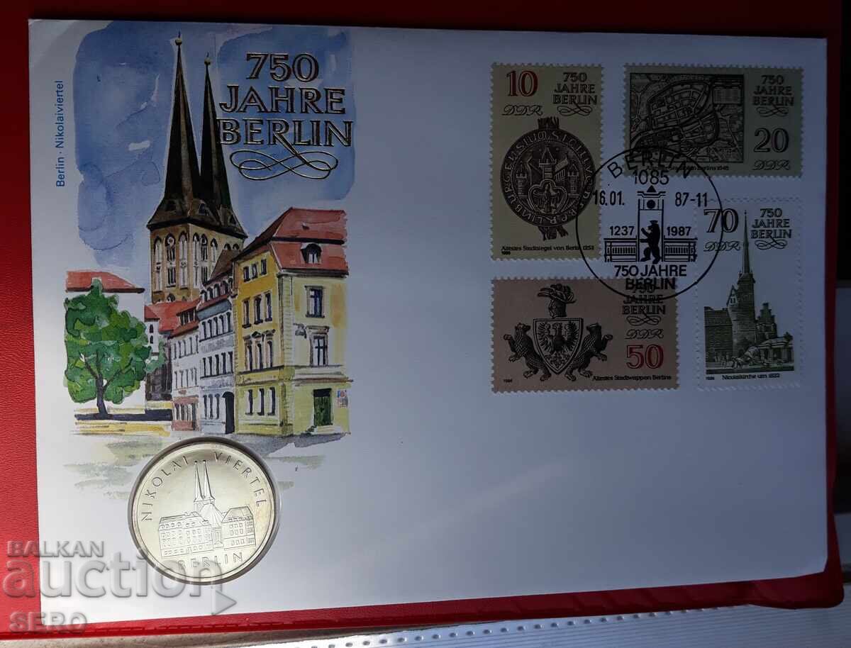 Germania-RDG-5 mărci 1987 și timbre poștale într-un plic frumos