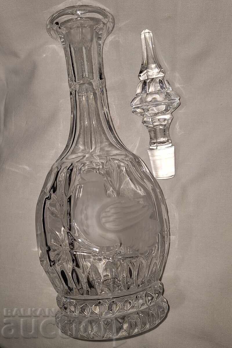 Carafa vintage grea din cristal, gravată cu păsări - 5 Carafa vintage grea din cristal, gravată cu păsări - 5