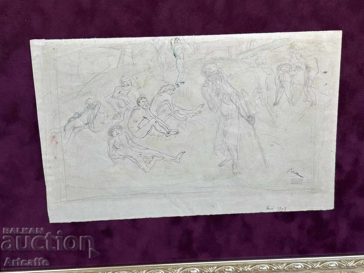 Jules Pascin - desen original tehnică mixtă, 1908 - 5 Jules Pascin - desen original tehnică mixtă, 1908 - 5