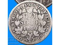 10 soldi 1869 Vatican Pius VI anno XXIV silver