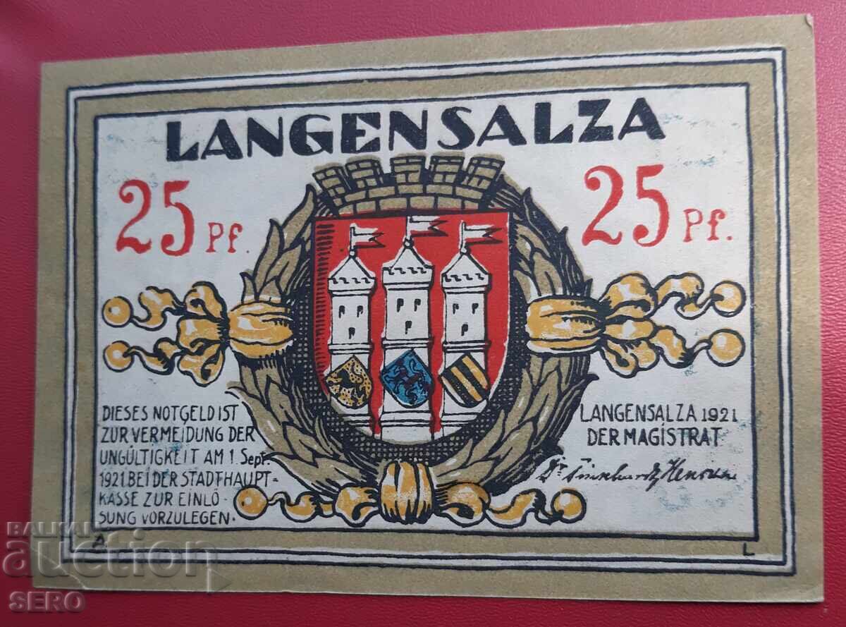 Banknote - Germany - Thuringia - Langensalza - 25 Pfennig 1921