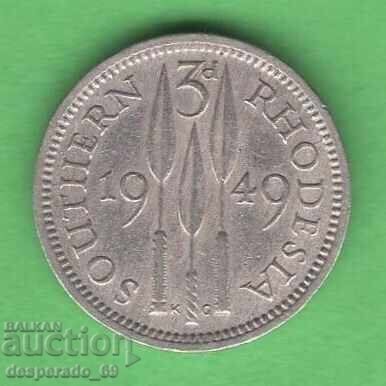 (¯`'•.¸ 3 pence 1949 RHODESIA DE SUD ¸.•'´¯) (¯`'•.¸ 3 pence 1949 RHODESIA DE SUD ¸.•'´¯)