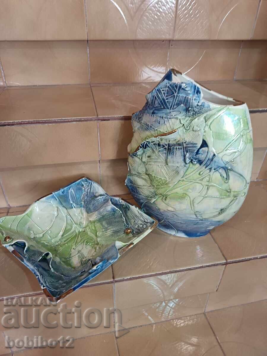 Set ceramică - vază și fructieră