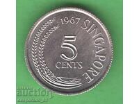 (¯`'•.¸ 5 σεντ 1967 ΣΙΓΚΑΠΟΥΡΗ UNC ¸.•'´¯)