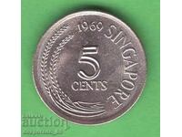 (¯`'•.¸ 5 cents 1969 SINGAPORE UNC ¸.•'´¯)