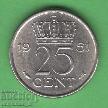 (¯`'•.¸ 25 cenți 1951 OLANDA ¸.•'´¯)