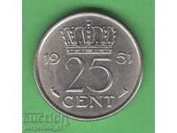 (¯`'•.¸ 25 cents 1951 NETHERLANDS ¸.•'´¯)